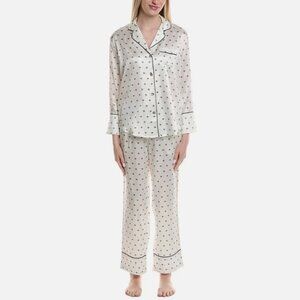 New Petite Plume Womens Long Sleeve Pants Silk Polka Dot Pajama Set